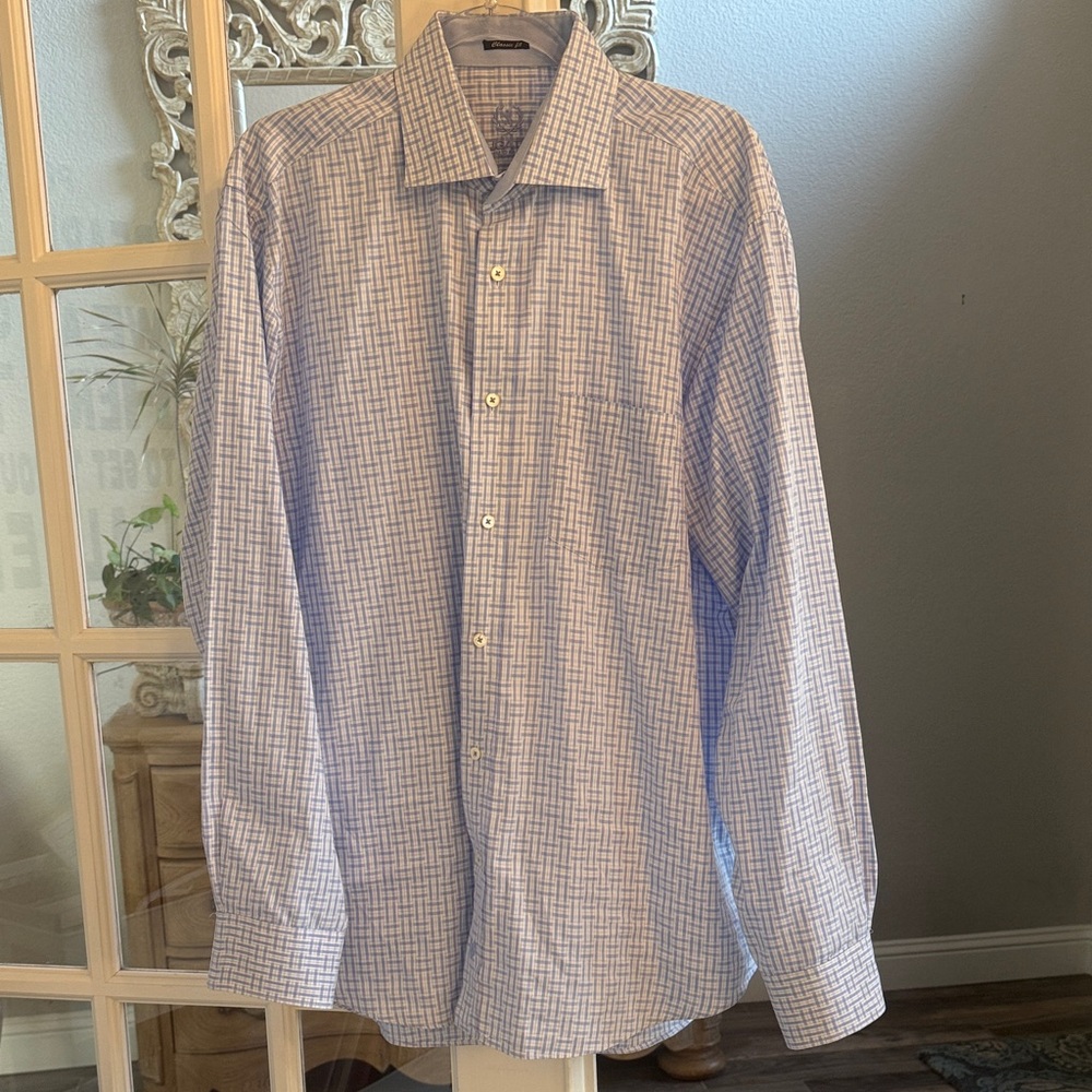 Men’s XL Bugatchi Light Blue Plaid Button Down Shirt